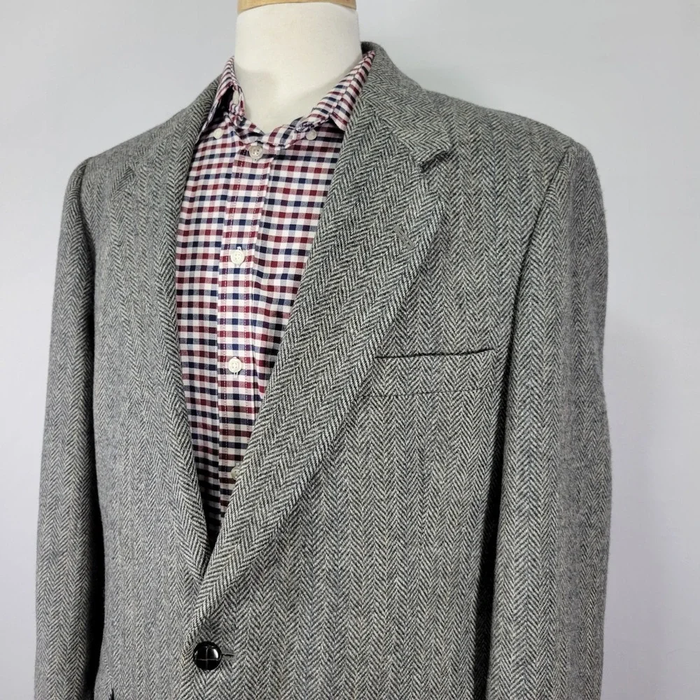 Joe Namath Men's‎ Tweed Sport Coat Blazer Two Button Gray Herringbone Wool 46L